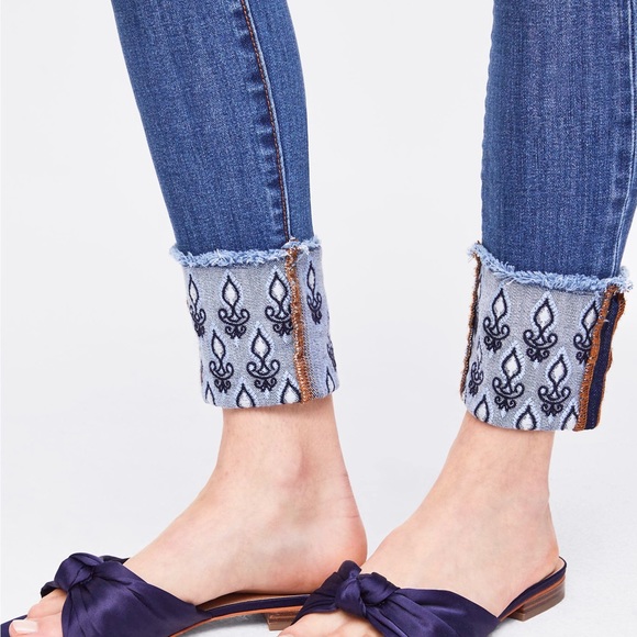 embroidered cuff jeans